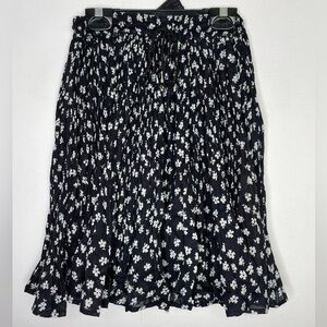 Vintage Eaton dark floral drawstring pleated mini skirt